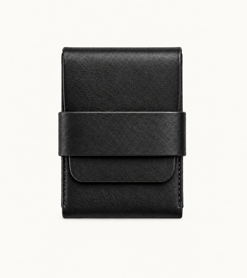 Men's Classic Black Leather Compact Tobacco – Minimalist Wraparound Style