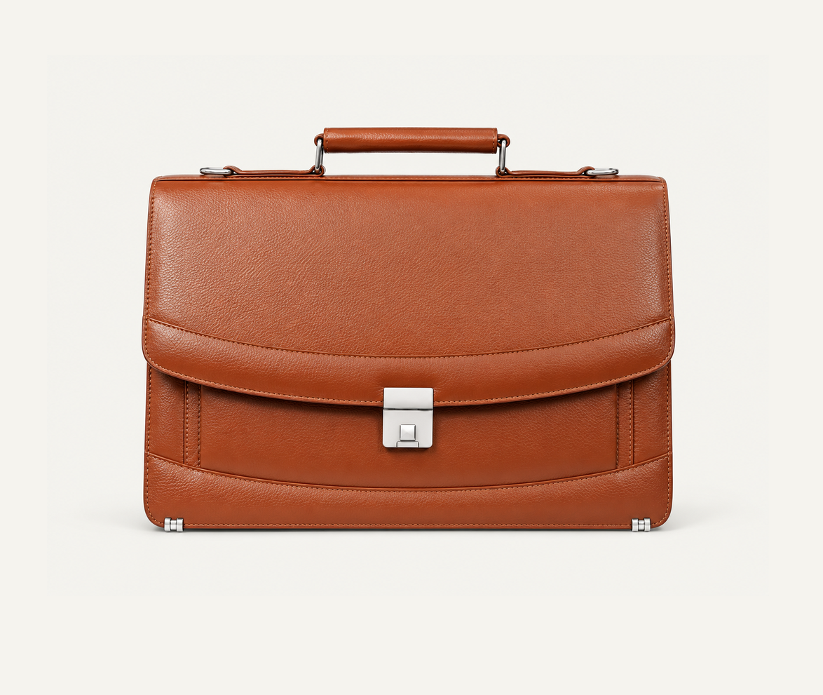 Men's Tan Brown Leather Executive Briefcase – Classic Flap-Over Business & Office Bag