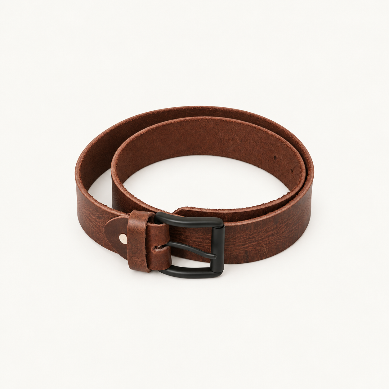Men's Vintage Brown Leather Belt – Classic Distressed Leather Belt with Black Buckle