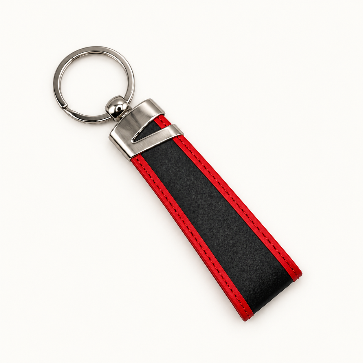 Premium Black & Red Leather Keychain – Classic Two-Tone Style