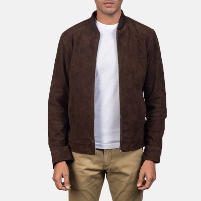 Blain Dark Brown Suede Bomber Jacket For Men 2 1550760039875