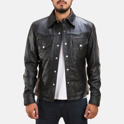 Mens Ranchson Black Leather Shirt 1491324162360