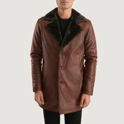 MensCinnamonDistressedLeatherFurCoatCloseFront 5 1701087026184