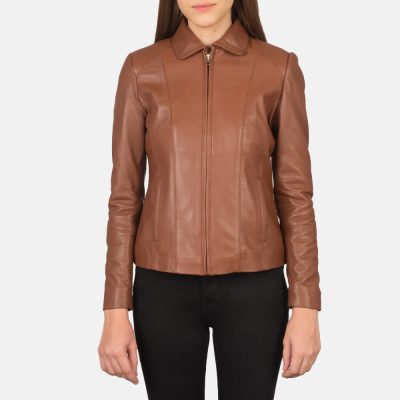 WomensColetteBrownLeatherJacketCloseFront 5 1659373329813