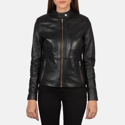 WomensRaveBlackLeatherBikerJacketCloseFront 5 1659377032664