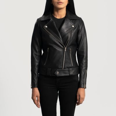 WomensRumyBlackLeatherBikerJacketCloseFront 5 1664351627025