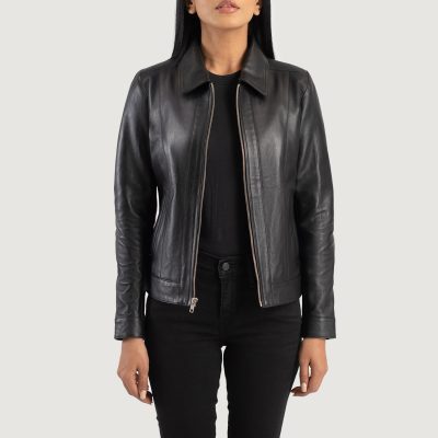 WomensVixenBlackClassicCollarLeatherJacketOpenFront 4 1686936636136