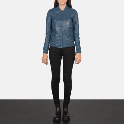 Bliss Blue Leather Bomber Jacket