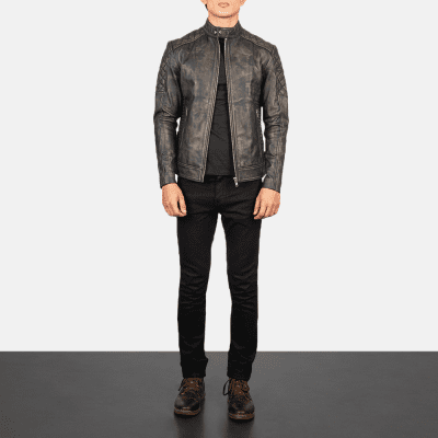 Fernando Quilted Distressed Brown Leather Biker Jacket