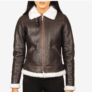 Brown Leather Bomber Jacket With Faux Fur