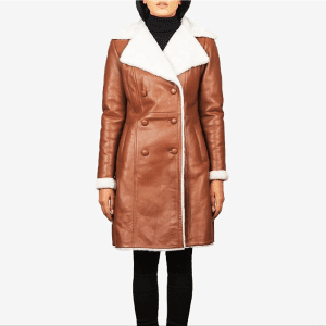 Brown Leather Coat With White Faux Fur