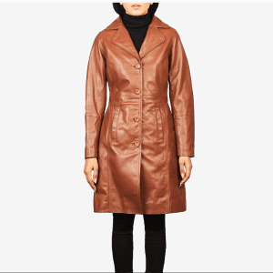 Brown Single Breasted Leather Coat