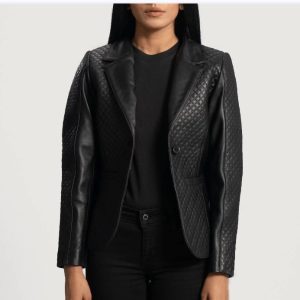 Quilted Black Leather Blazer
