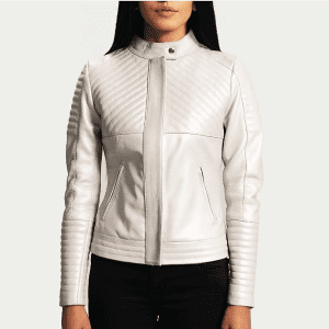 White Quilted Leather Biker Jacket